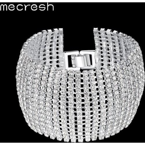 Mecresh Crystal Bridal Bracelets for Women Rhinestone African Bridesmaid Bangles 2019 Wedding Prom Jewelry Christmas Gift SL145