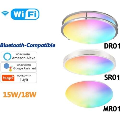 RGB Dimmable Smart LED Ceiling Light Wifi 15W/18W Tuya APP Control Voice with Alexa Google Home Bluetooth-Compatible Dropship