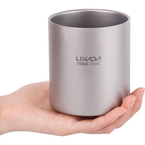 Lixada 450ml Titanium Double Wall Insulated Water Cup Home Outdoor Camping Hiking Picnic Tea Cup Coffee Mug Tea Cup