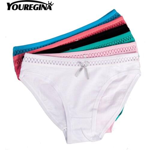 YOUREGINAr Sexy Women Cotton Bow Solid Underwear Briefs Panties Hollow Lady Girl Cute Intimates Comfortable Soft 6pcs/lot M-XL