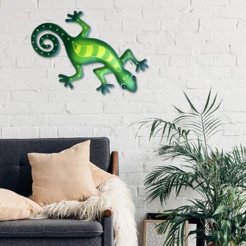 Iron Art Gecko Ornaments Metal Lizard Art Sculpture Wall Fence Hanging Decor 896B