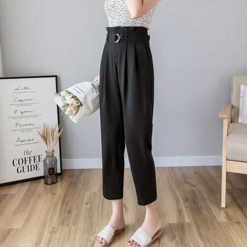 Women 2021 Spring Fashion High Waist Chiffon Trousers Female New Casual Loose Pants Ladies Solid Color Harem Trousers N83