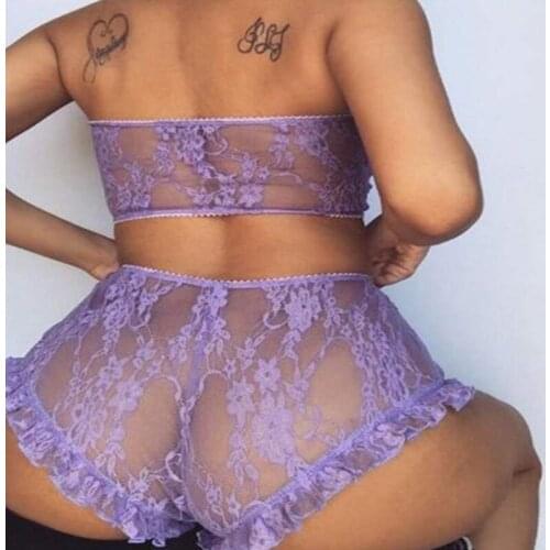 Women Lace Bra Set Strapless Erotic Lingerie Set High Waist Transparent Elastic Sets Black Bra And Panty