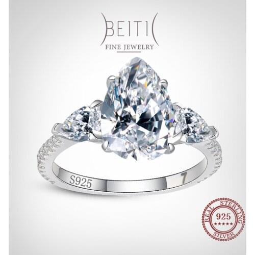 Beitil 925 Sterling Silver Luxury charm Clear Zircon Fashion Rings For Women Classic Luxury Wedding Accessories Jewelry Gift