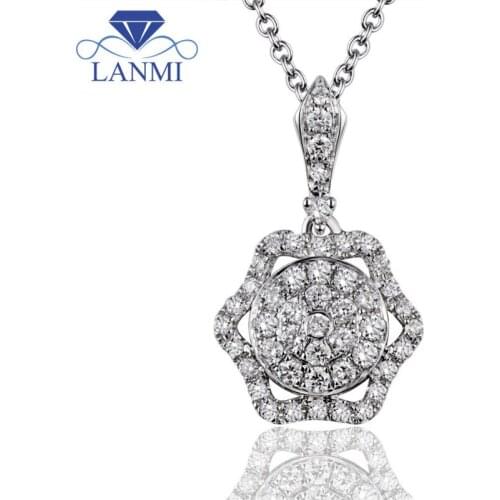 Flower Shape 18K White Gold Diamond Necklace Pendant SI clarity G-H Color For Women Wedding Party Jewelry WP076
