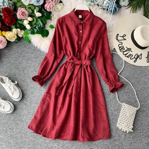 Vintage Slim Autumn Winter Midi Long Bandage Dress Button Casual Vestido De Festa Party Women Long Sleeve High Waist Vestidos