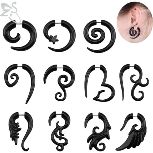 ZS 1 Pair Acrylic Fake Ear Plug And Tunnel Men Women Punk Ear Tapers Tribal Spiral Fake Ear Gauges Stud Earring Piercing Jewelry