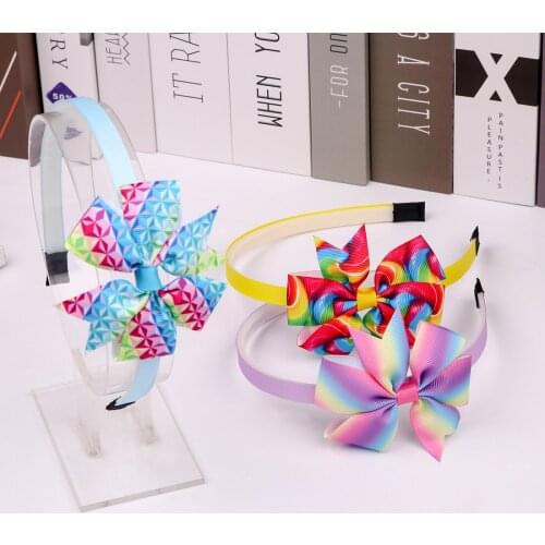 1 PC Girls Ribbon Bow Headband Children Unicorn Hairband Cartoon Animal Printed Mini 3 Inch Hair Bows Kids Head Hoop