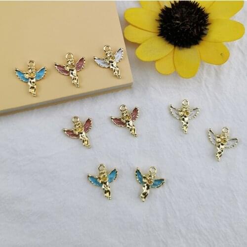 10pcs DIY Handmade Jewelry Accessories Alloy Drops Oil Little Angel Girl Enamel Charms Pendants Cute Angel Dangles