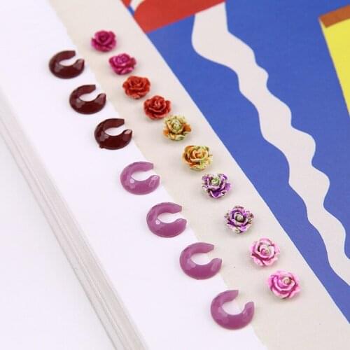 10pcs New Fashion Fresh And Elegant Flowers Earrings C Resin Patch Trendy Earrings For Women Girls Material Jewelry Accessories