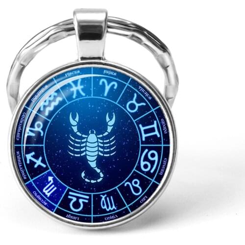 12 Constellation Leo Virgo Libra Scorpio Keychain Glass Cabochon Pendant Zodiac Sign Key Chain Rings Bag Pendant Birthday Gift