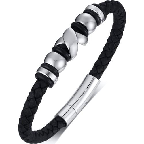 2021 Trendy Simple Style Leather Bracelet Titanium Steel Accessories European And American Fashion Mens Jewelry For Men