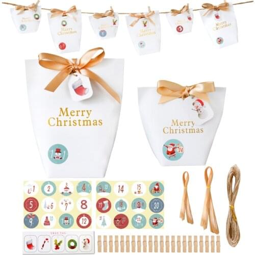 24sets Advent Calendar Merry Christmas Paper Bag Gift Pack Holiday Count Down Packing idea with Stickers Party Snak Treat Bag