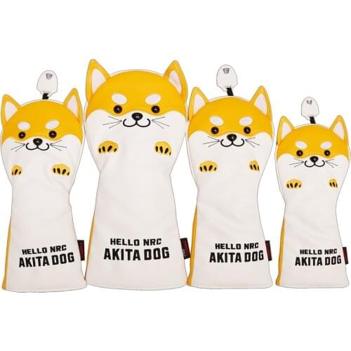 AKITA Dog PU Leather Golf Club #1 #3 #5 #7 Driver FW Wood Head Cover Blade Mallet Putter Cover
