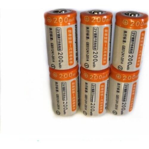 6pcs/lot High quality 3V 200mAh CR2 rechargeable battery 3V rechargeable lithium battery camera battery