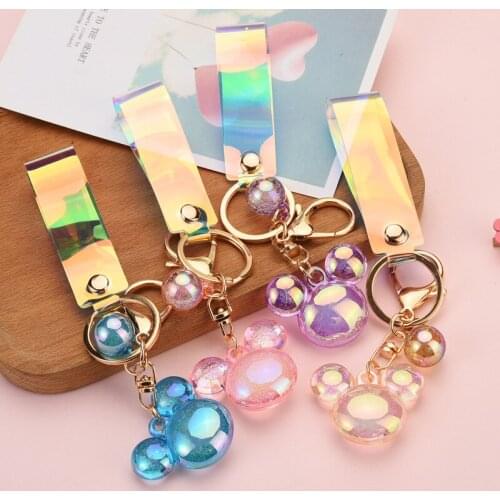 Acrylic Colorful Mouse Head Keychain Cartoon Cute Doll Pendant Keyring Kids Women Couple Bag Pendant Key Chain Gift