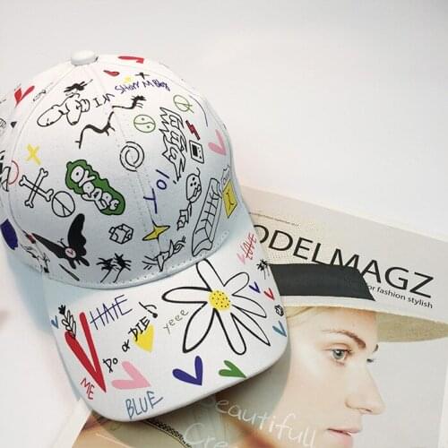 Korea Style Women White Cotton Baseball Cap With Tail Casquette Gorras Ulzzang Harajuku Cute Puppy Snapback Printed Peaked Caps