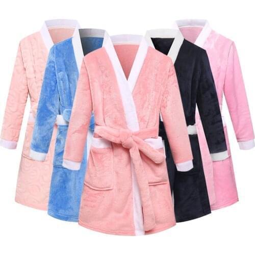 Children Bathrobes Winter Girls Nightgowns Solid Baby Boy Flannel Robe Clothing Kids Bathrobe For Girls Sleepwear Robe