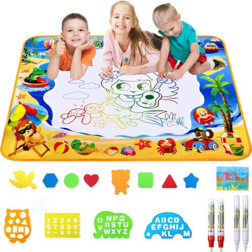Childrens Magic Water Drawing Board Coloring Graffiti Carpet Creative Water Canvas Magic Pen and Stamp Painting Toy Gift