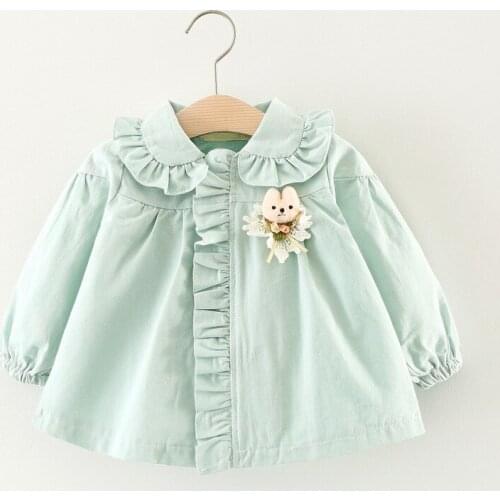 Hot sale 2019 autumn children girls new trench clothing Baby fashion cartoon lace cotton coat for girls 1-3 years