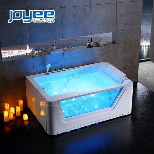 JOYEE cheap prices glass window indoor hot tub spa 2 people whirlpool bathtub for adults with massage jets