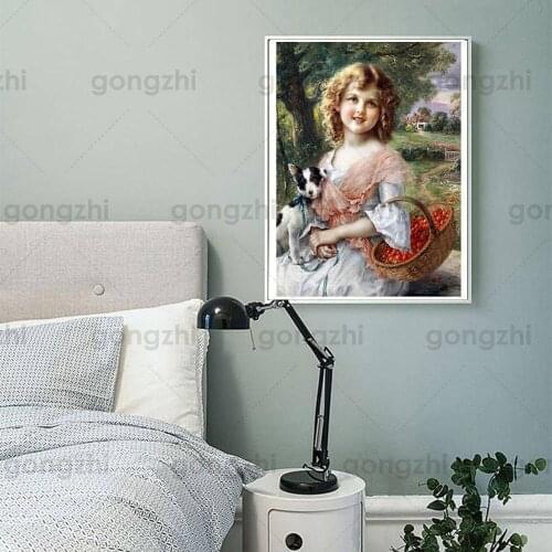 5D Diy Diamond Embroidery Girl Hug Puppy Diamond Painting Full Square Round Rhinestone Retro Cross Stitch Decor Bedroom Mural