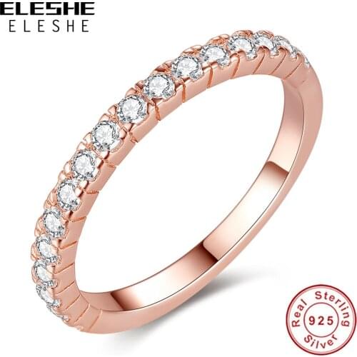ELESHE Authentic 100% 925 Sterling Silver Rose Gold Heart Ring with Clear CZ Crystal Finger Rings for Women Wedding Jewelry