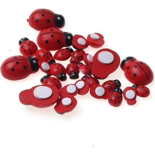 Red Ladybug Wooden Flatback Cabochon Scrapbooking Wood Beads Wall Sticker For DIY Crafts Home Decoration Accessories
