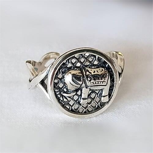 Round Thai Style Big Large Animal Engraved Elephant Woman Rings Signet Seal Hollow Vintage Ring Accessories