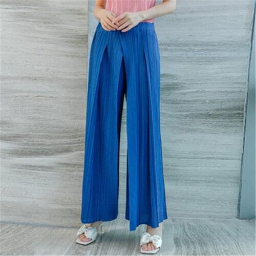 Miyake pleated wide-leg pants womens summer new fashion loose large size high waist slimming casual straight-leg pants 40-75KG