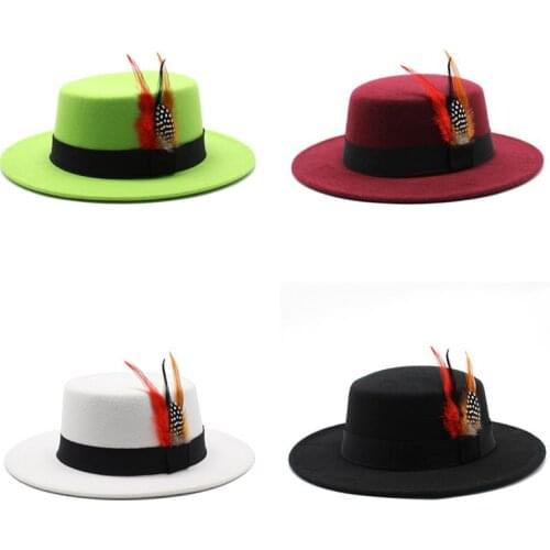 Men Fedora Hats Mixed Colors Jazz Hats Cowboy Hat For Women Winter Warm Cap Peacock Feather Bowler Hat Wholesale 2020