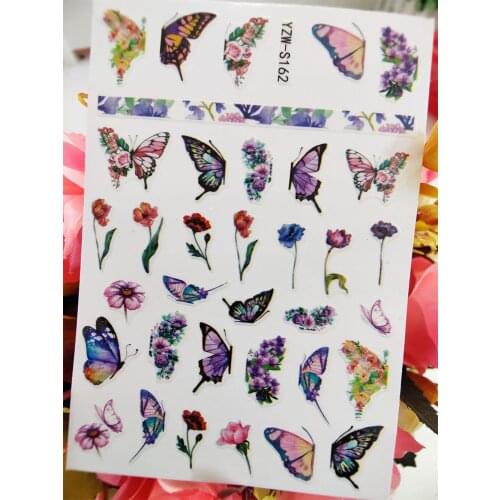 Stickers for Nails 3D Watercolor Butterfly Flowers Rose Nail Designs Adhesive Manicure Slider Decals Art Decorations Accessories