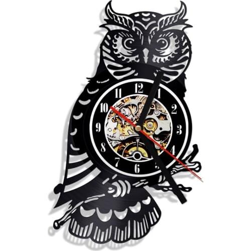 Owl Wall Clock Owl Vinyl Record Wall Clock with Illuminated LED Light Living room Home Decoration Gift reloj de pared relojes