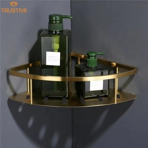 Wall mounted Stainless Steel Bathroom Shelf Bracket Shelves basket Brushed Gold shower Corner Storage Caddy
