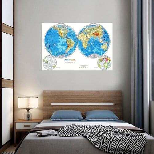 Non-woven Geographic Map of The World In Russian 150x100cm Large World Map Wall Sticker for Education School Office Supplies