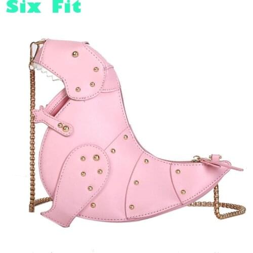 2020 New Ins 3d Dinosaur Design Rivets Pu Leather Girl Chain Purse Shoulder Bag Tote Ladies Crossbody Ladies Cute Messenger Sac