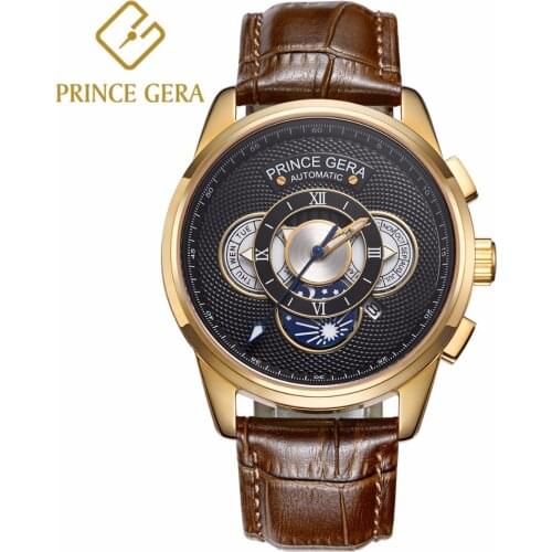 PRINCE GERA Mechanical Watch Mens Luxury Panerain Watches Women Three Dial With Calendar Automatic Chronograph masculino relogio