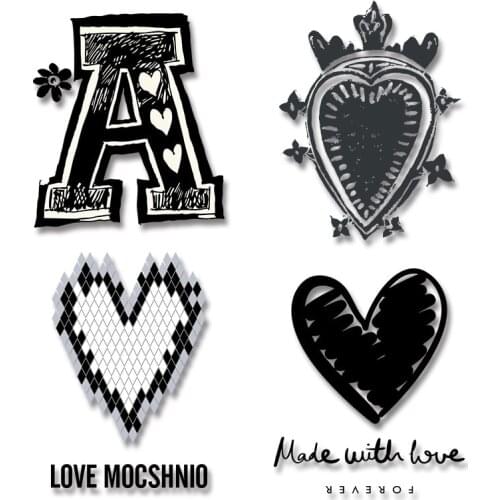 Simple Love Heart Heat Transfer PVC Patch Iron On Transfer Stickers on fabric Patches for Kids Clothing Jacket