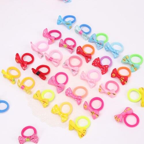 10PCS Colorful Child Kids Hair Holders Cute Bow Rubber Hair Band Elastics Hair Accessories Girl Charms Tie Gum