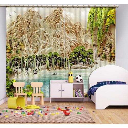 Luxury 3D Blackout Window Curtains Relief Landscape painting deer Blackout Shade Window Curtains