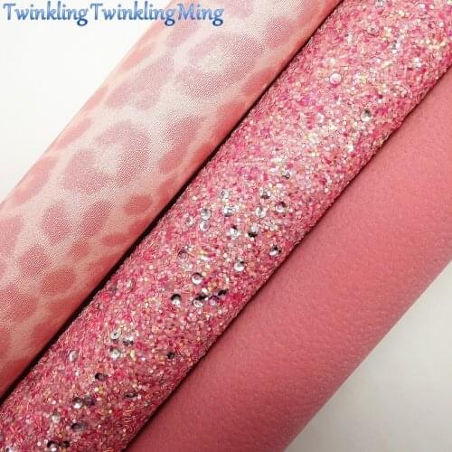 PINK Glitter Fabric, Leopard Faux Fabric, Suede Synthetic Leather Fabric Sheets For Bow A4 21x29CM Twinkling Ming XM843