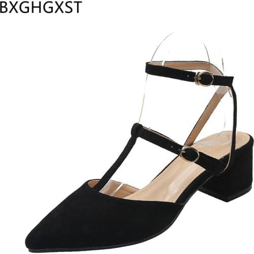 Pointed Toe Block Heels Sandals Women Square Toe Heels Casual Shoes Women Black Mary Janes Shoes Women Sandals Woman Low Heels