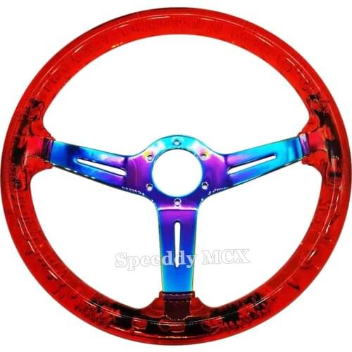 Universal Racing Red Transparent Steering Wheel 14 Inch 340mm Sport Acrylic Dimple Car Steering Wheel With N*Logo Horn Button