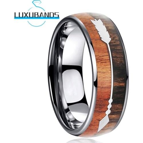 8MM Tungsten Rings For Men Women Engagement Bands Double Wood Middle Arrows Inlay Polished Finished Comfort Fit