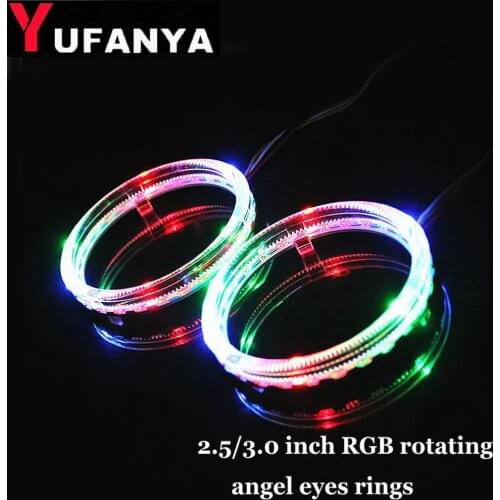 2.5 /3.0 inch Rotating RGB LED Angel Eyes rings day running light with RGB Bluetooth fit universal Bi xenon Projector Lens