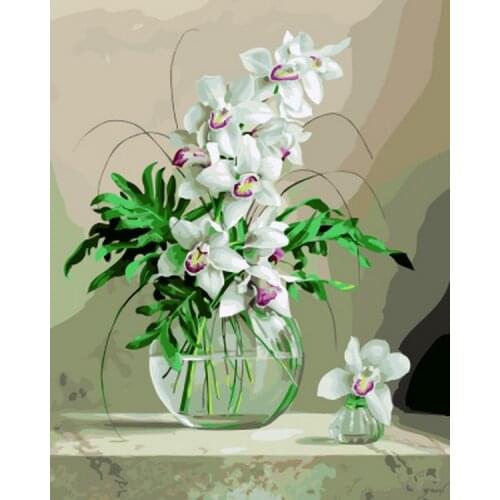 Frameless painting by numbers wall decor diy picture oil painting on canvas for home decor 4050 white flower