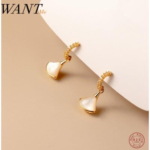 WANTME Real 925 Sterling Silver Crystal Charm Korean Pirecing Zircon Tassel Shell Stud Earrings for Women Unique Wedding Jewelry