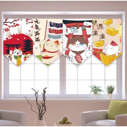 Japanese Lucky Cat Triangle Curtain Japanese Restaurant Door Decoration Small Hanging Flag Kitchen Shelter Short Curtain