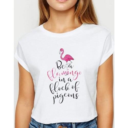 Women Graphic Flamingo Letters Pattern Printing Funny Fashion Style Print Clothes Lady Tees Tops Female T Shirt Womens T-shirts