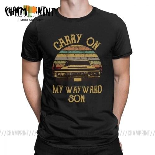 Supernatural T-Shirts Vintage Mens T Shirt Carry On My Wayward Son Dark Heather Unique Tee Shirt Cotton Printed Clothing